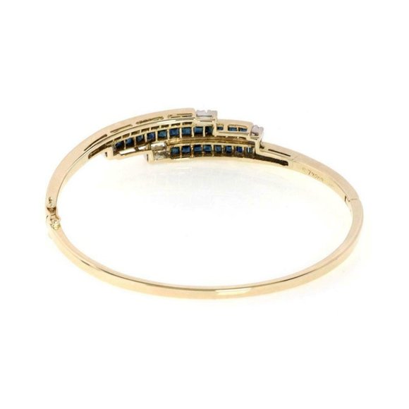 Vintage 3.12ct Sapphire & Diamond 14k YGold Bangle - Picture 4 of 4